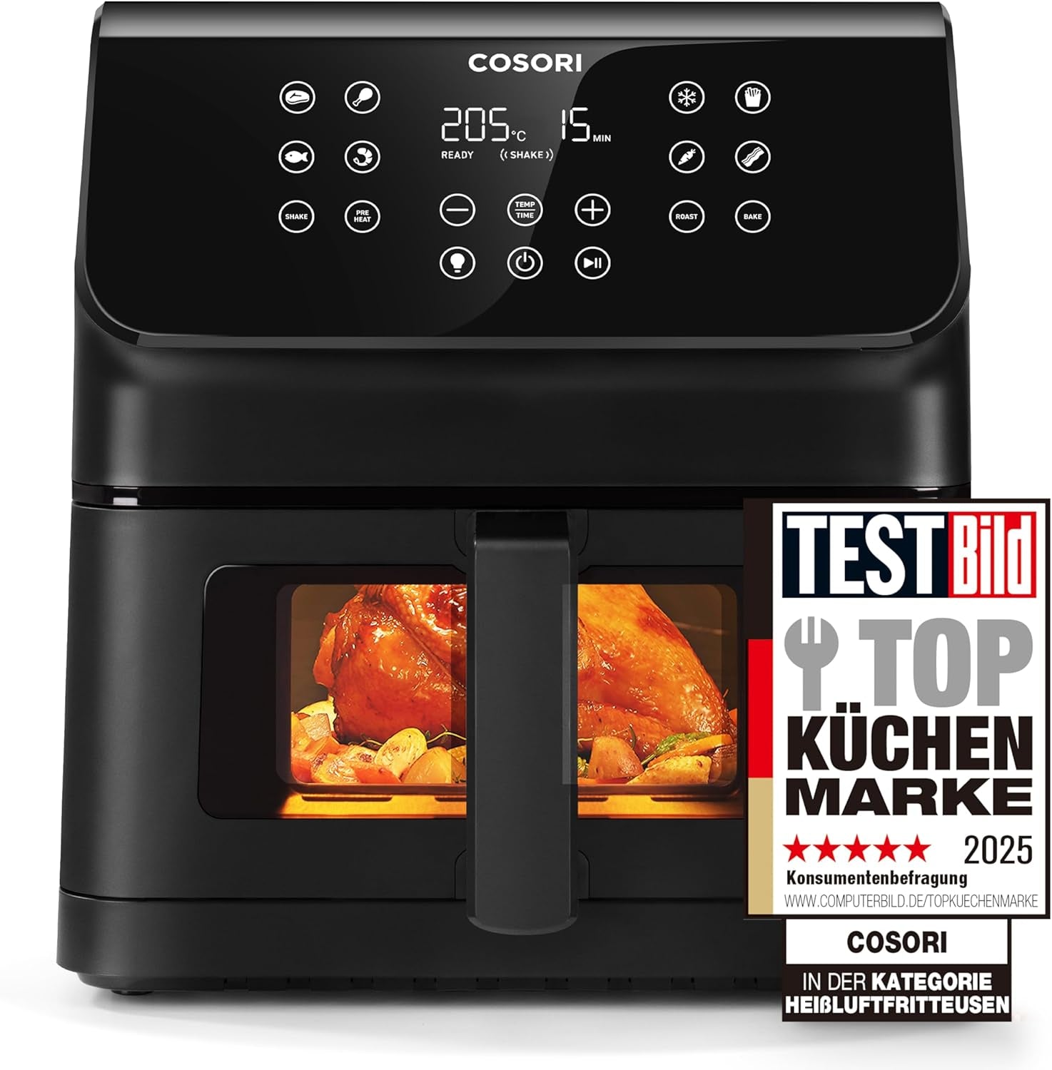 COSORI Frytkownica na gorące powietrze Airfryer, frytownica 12 w 1 XXL 6,2 l, frytkownica na gorące powietrze z okienkiem i przypomnieniem o zamieszaniu, 80 przepisów AGD Naty Shop Black 6,2 l Clear Blaze