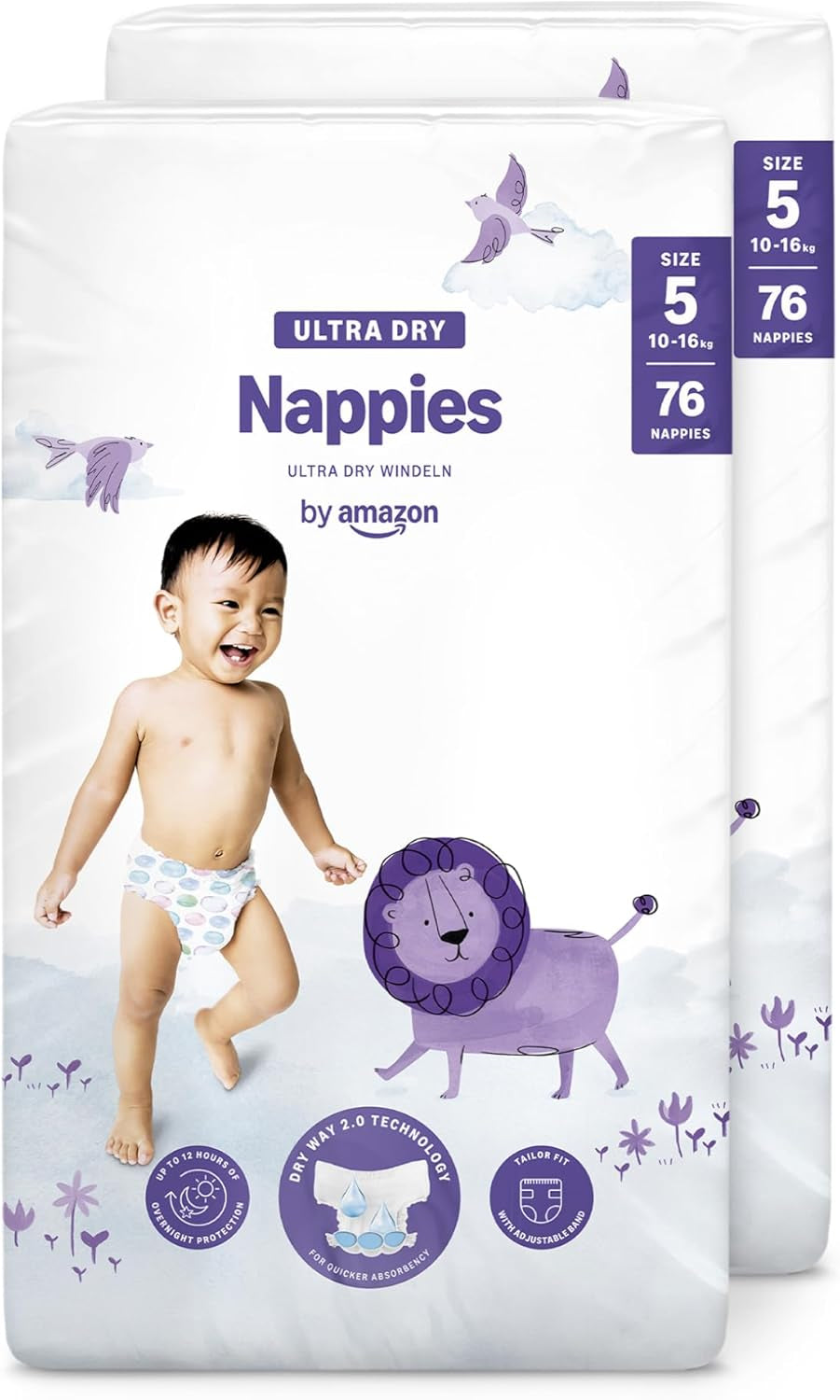 Pieluchy Amazon Ultra Dry, rozmiar 3 (4–9 kg) – pudełko miesięczne, białe, 172 sztuki (2 opakowania po 86) (dawniej Mama Bear, identyczny produkt)