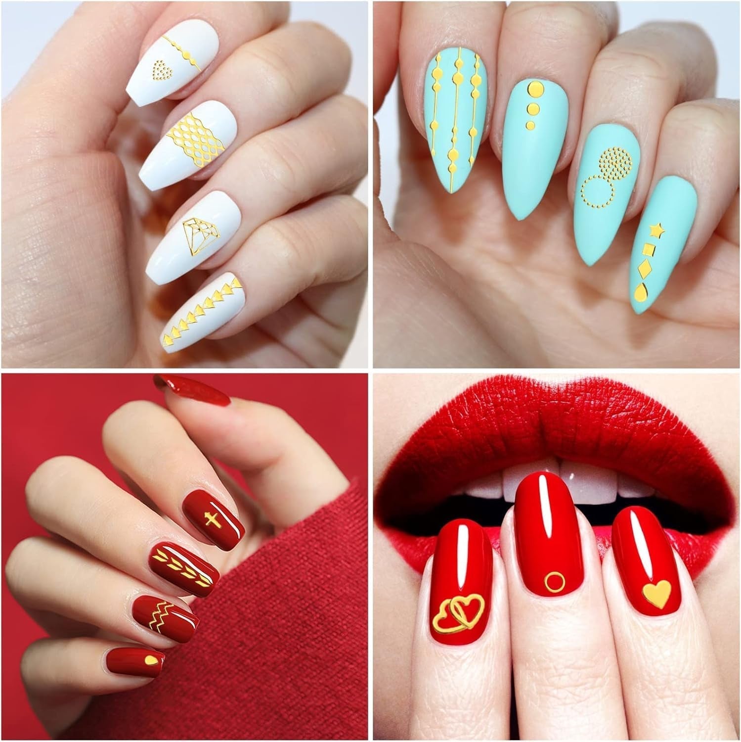 MWOOT 10 arkuszy Złota Nagelsticker Abziehbilder Nail Art Naklejka, Zestaw samoprzylepnych naklejek do paznokci 3D Linien Streifenband Design, Diy Metallisch Nailart Aufkleber Maniküre Zubehör Für Nagel Dekoration