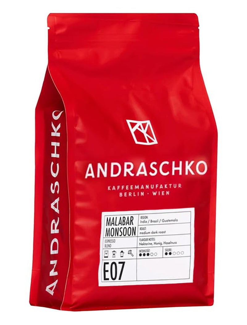 Mieszanka espresso Malabar Monsoon - 100% Arabiki z Indii, Brazylii i Gwatemali - säurearm & ausgefungen mit Nektarine, Honig & Haselnuss - ganze Bohnen, średnio ciemna palenie - 1kg