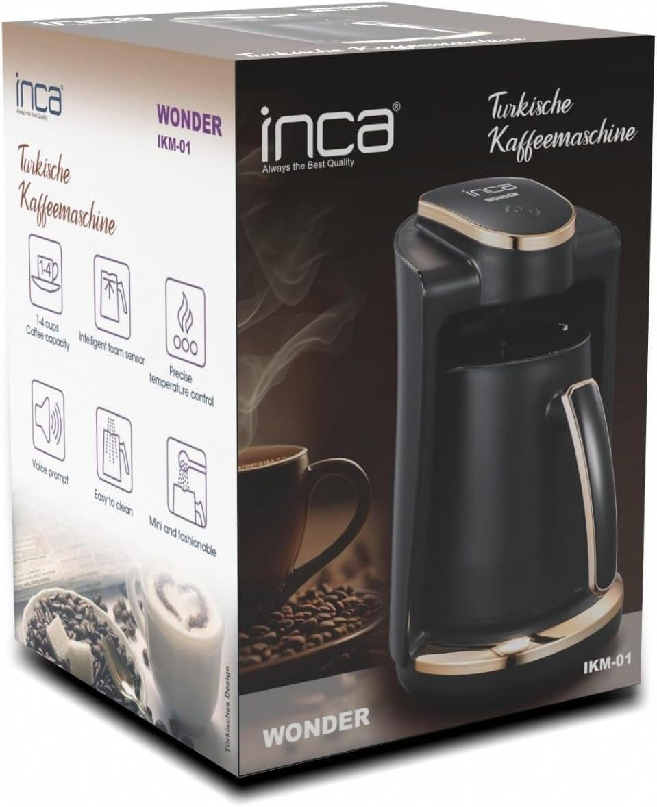 Turecka kawiarnia Inca | Maszyny Türk Kahve | 250ml (1-4 filiżanek) | 400W | IKM-01 | Ochrona przed rozlaniem i gotowaniem bez wody | Płyta grzewcza ze stali nierdzewnej | Automatyczne wyłączanie | Dla doskonałej kawy po turecku