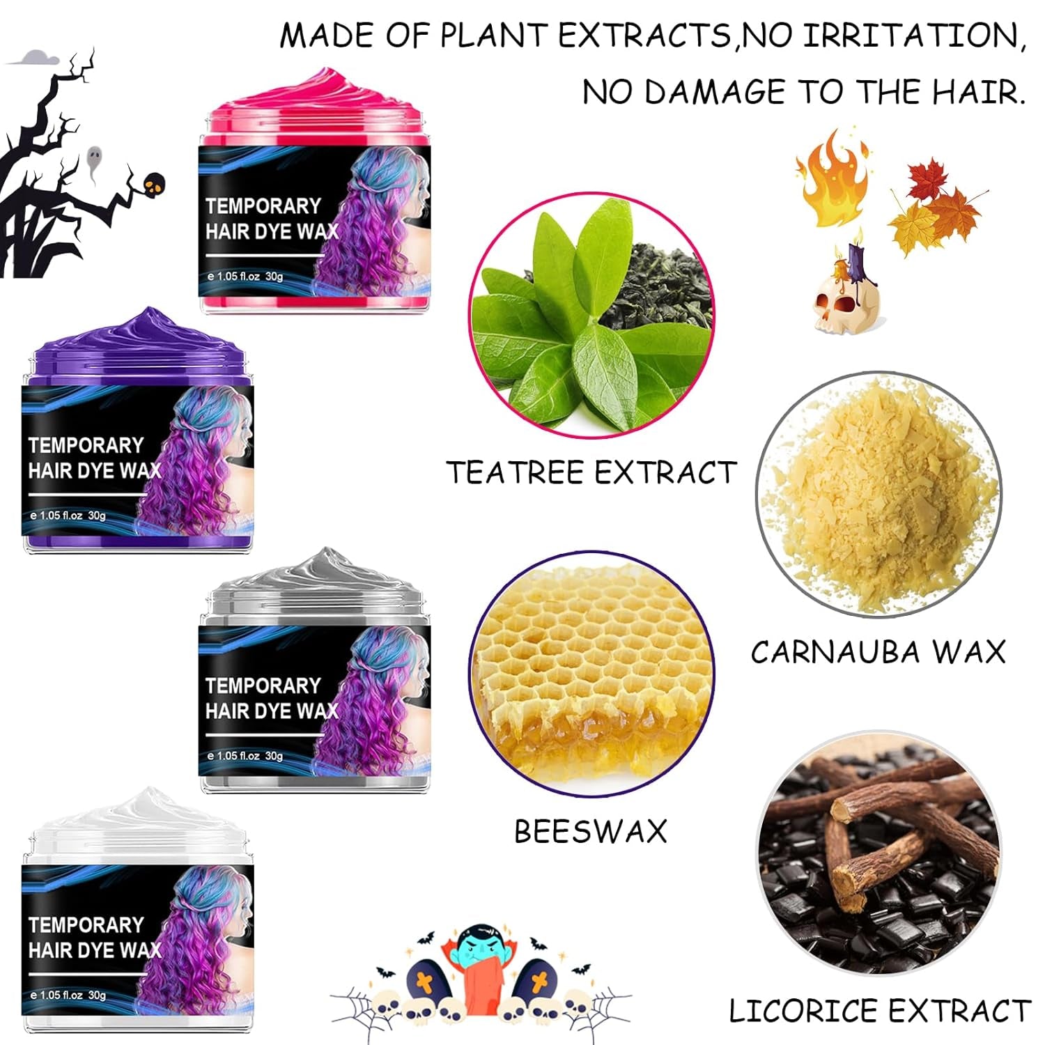 Halloween tymczasowa farba do włosów 4 kolory wosk kolorowy stylizacja włosów odcień włosów dla mężczyzn kobiety Halloween na imprezę Cosplay farba do włosów Naty Shop
