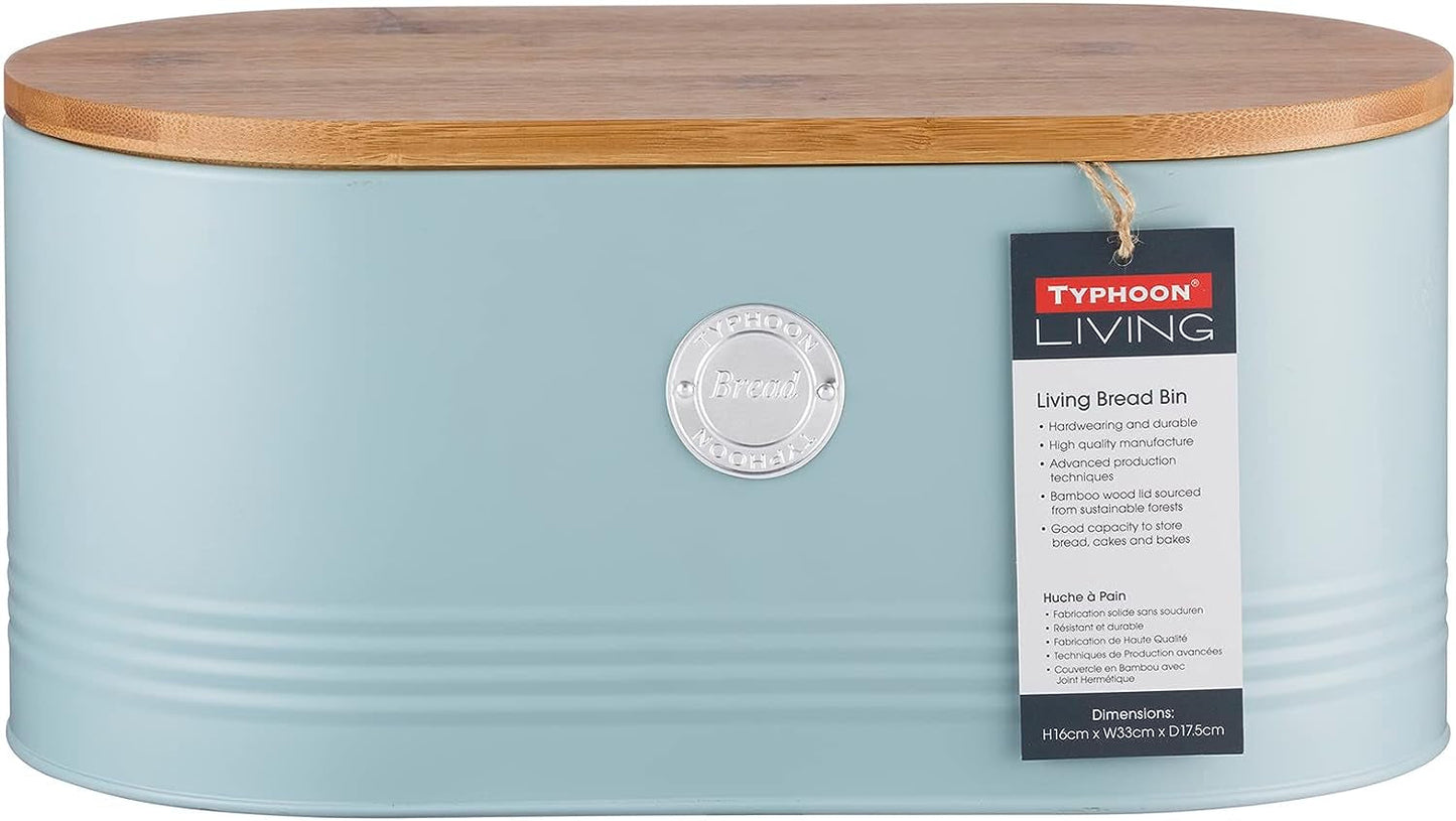 , Kremowy koszyk na chleb ze stali nierdzewnej „Living” z bambusową pokrywką, kremowe Pudełka do przechowywania żywności Naty Shop Light Blue Bread