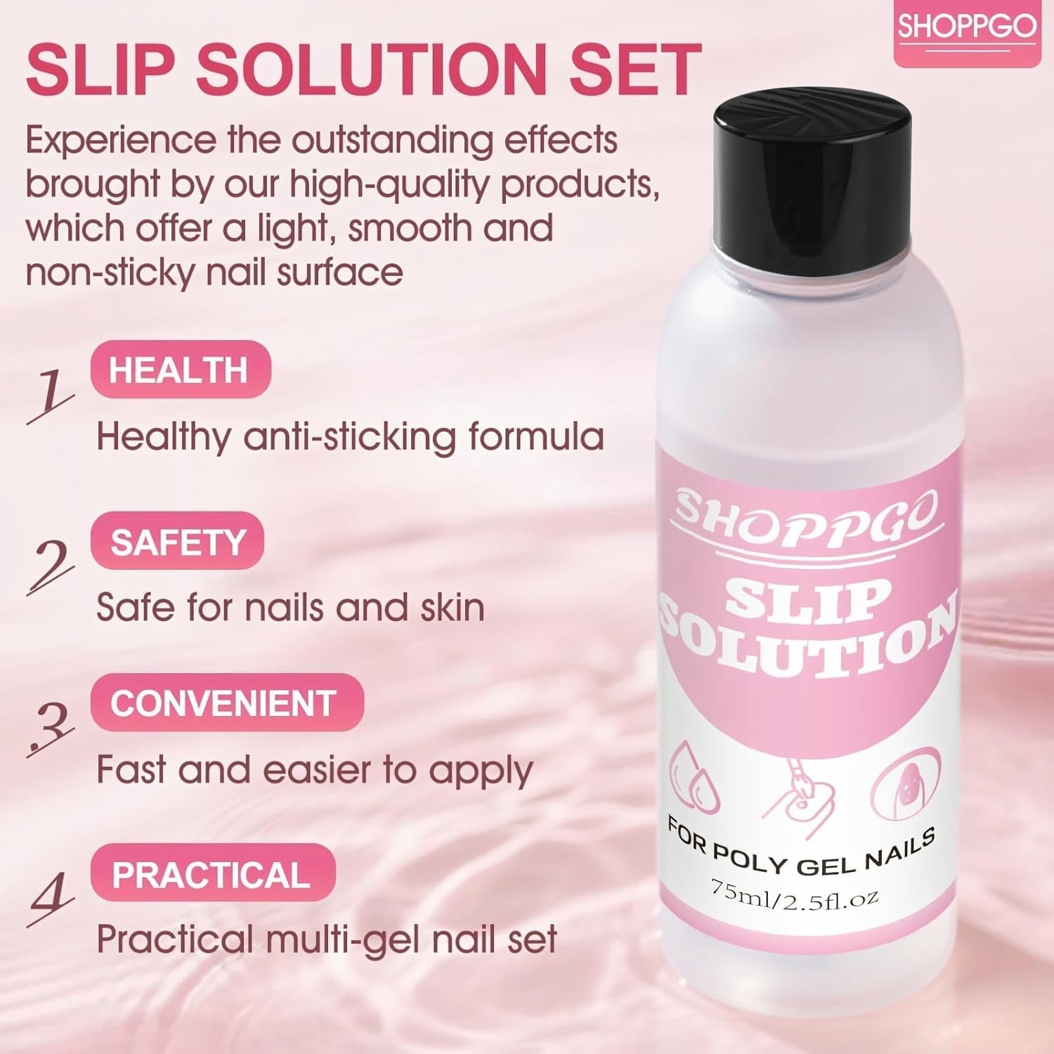 Roztwór do prostowania Polygel, zestaw do paznokci Polygel Slip Solution, roztwór do prostowania 75 ml, zawiera 5 klipsów na końcówki paznokci, 3 szczoteczki do paznokci, 1 kryształowy kubek, 100 arkuszy czyszczących