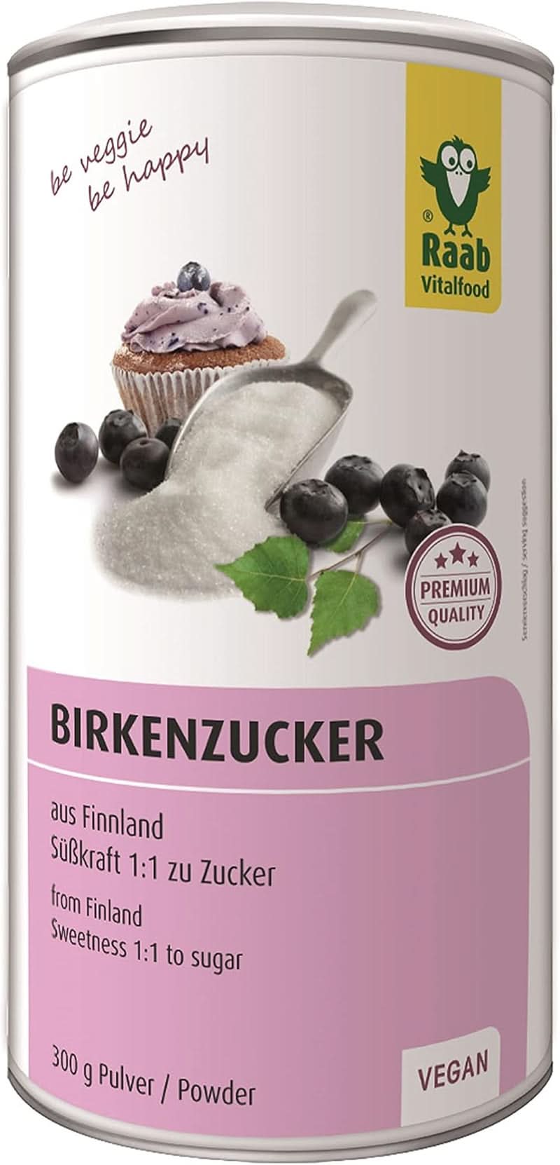 Raab Vitalfood Premium, Cukier brzozowy ze słodzikiem ksylitolowym, Wegański, 1:1 Alternatywa dla cukru, 300 gramów Słodziki Naty Shop