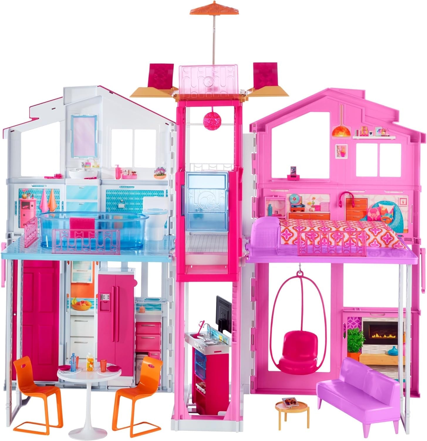 Barbie House Dream Villa 3-piętrowa kamienica z 5 pokojami, w tym akcesoria takie jak meble, składane i do przechowywania, zabawki od 3 lat, DLY32 Naty Shop Nowoczesne domki dla lalek