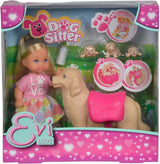 Simba 105733072 - Evi Love Opiekunka do psa z psem i trzema szczeniętami, akcesoria, lalka modowa, 12cm, dla dzieci w wieku 3+