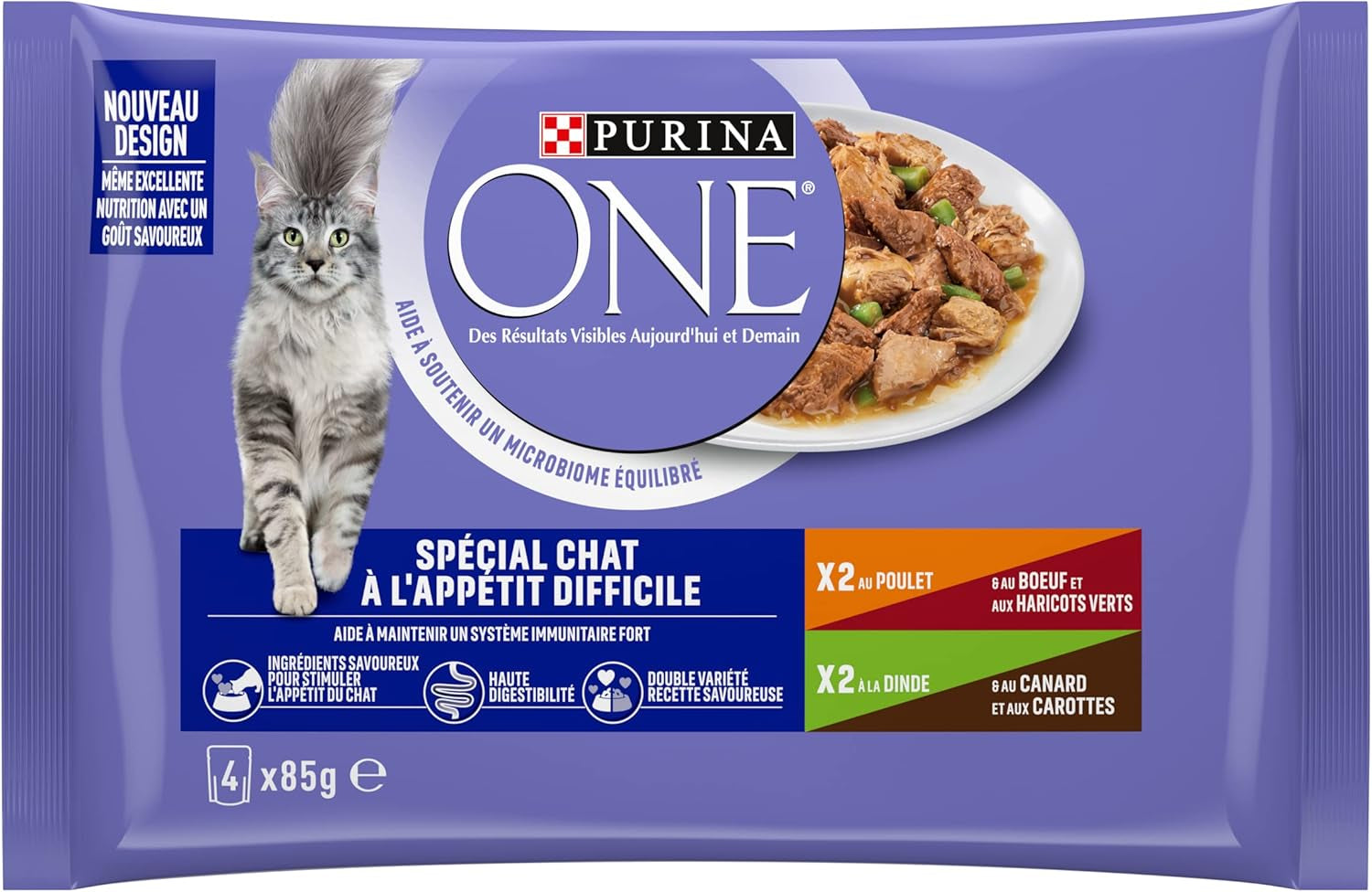 Purina One - Spezialfutter w sosie Rind/Huhn/Ente und Turkeyhn für Katzen mit Appetit, 340 g