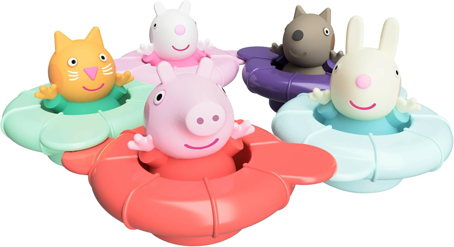 Tomy Toomies Impreza przy basenie Peppy - 5 kubków łączących z 5 zabawkami dla dzieci Świnka Peppa i przyjaciele Tryskacz wody - Zabawki do kąpieli + 18 miesięcy - Zabawki do kąpieli dla niemowląt i zabawki do basenu Bebe Naty Shop Toys Domyślny tytuł