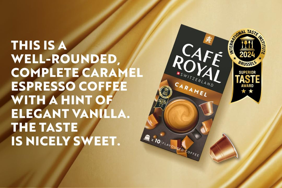 Café Royal Caramel Flavoured Kaffee – Kaffeekapseln kompatybilna z Nespresso®, kremowa, helle Röstung, 100% Arabica, Rainforest Alliance, 100 Kapseln