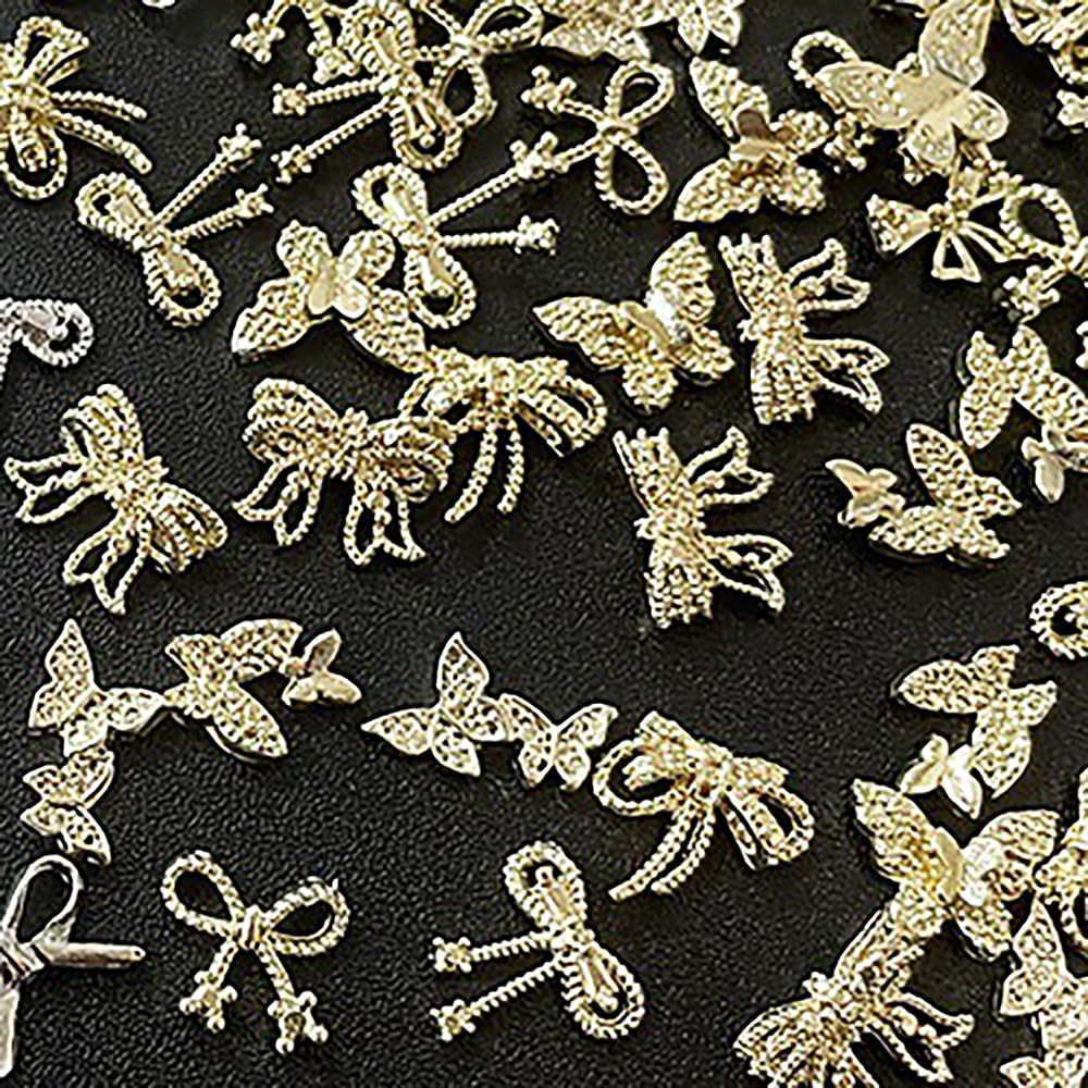 50Stück 3D Złota kokardka Charms do paznokci Motyl Nail Art Charms Legierung Bogen Nagel Charms Nägel Zubehör Schleife Nagelschmuck Metall Schleifen Schmetterling Nageldesign Nagelanhänger Nailart Strasssteine