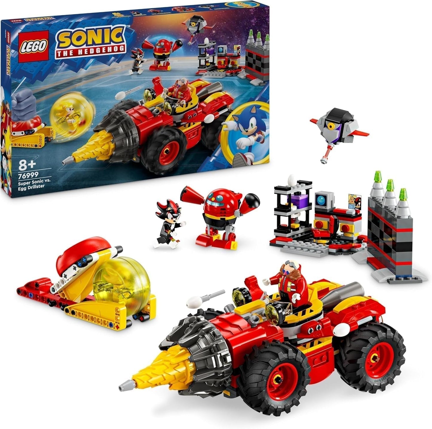 LEGO Sonic Jeż Super Sonic kontra. Zestaw gier wideo Egg Drillster Adventure dla dzieci Prezent dla dzieci Zestaw Shadow i Dr Eggman dla chłopców i dziewcząt w wieku 8 lat 76999 Zestawy do budowania Besuche den LEGO-Store Default Title