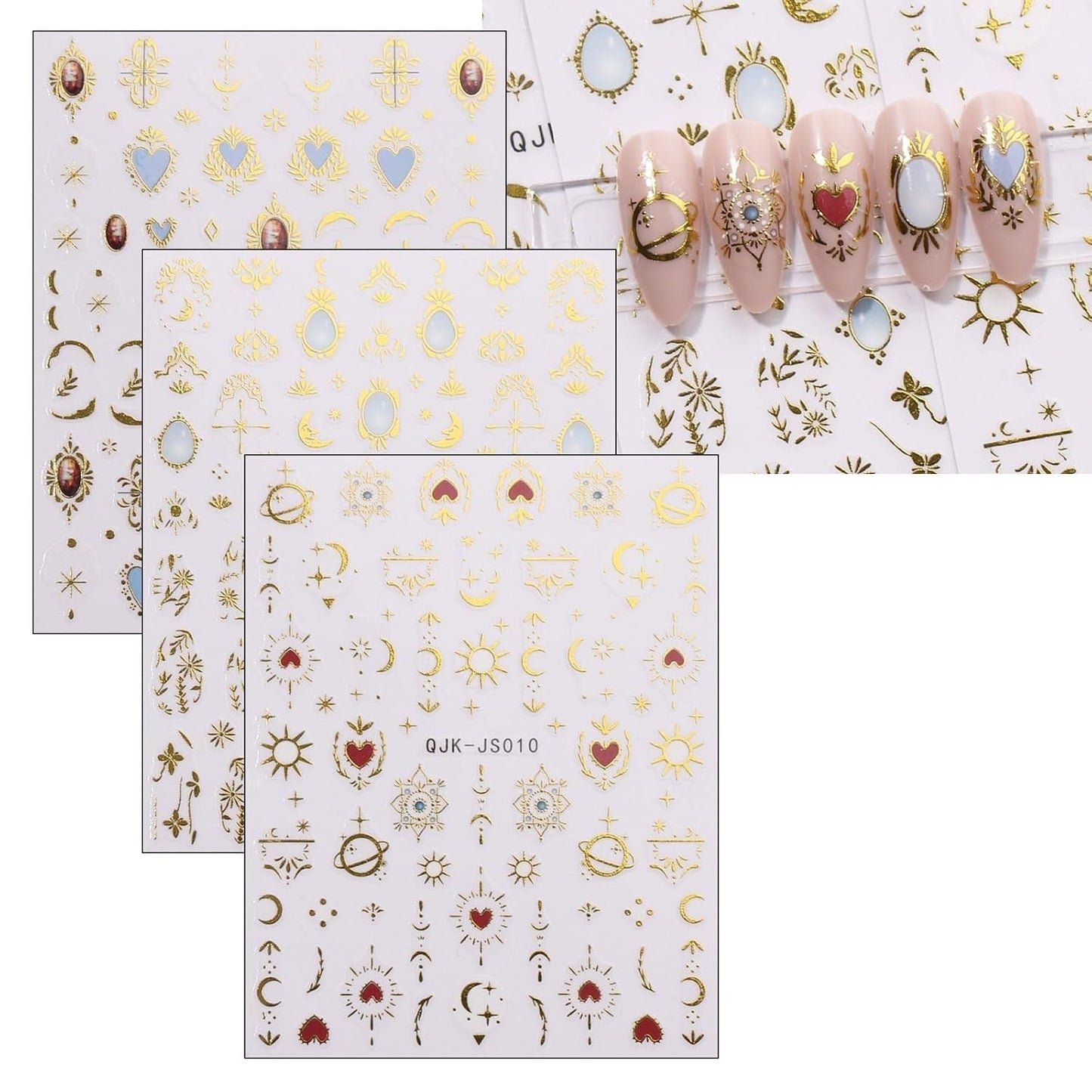 JMEOWIO Nagelsticker Herz Mond Stern 9 Blatt Nail Art Naklejka Selbstklebend Nagelaufkleber Bunt Dekoration Nageldesign Zubehör