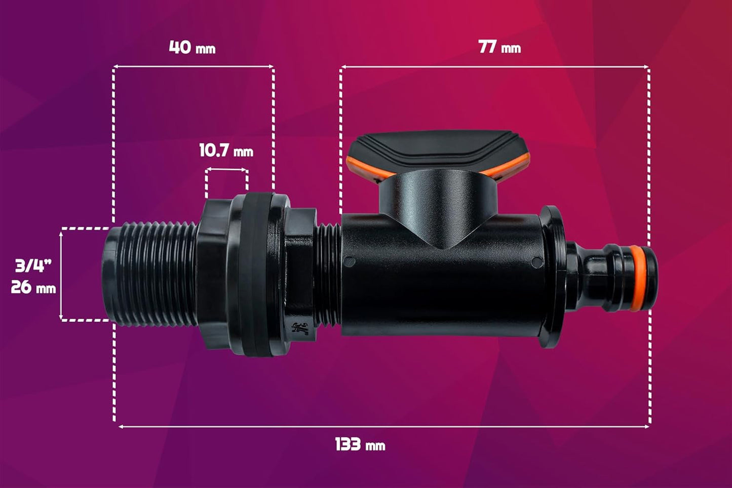Armatura zbiornika z zaworem odcinającym 26,44 mm Gwint zewnętrzny 3/4" Szybkozłącze Montaż beczki na deszczówkę Beczka na deszczówkę Beczki na wodę 1 sztuka