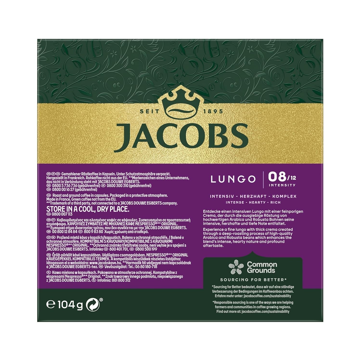 Jacobs Kaffeekapseln Lungo Intenso, Intensität 8/12, 10 x 20 Getränke, kompatybilna z Nespresso* Kaffee Kapseln, 200 Kapseln