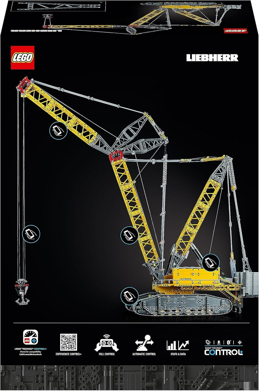 LEGO Technic Liebherr LR 13000 Dźwig gąsienicowy, zbuduj najlepszy model zdalnie sterowanego pojazdu budowlanego z aplikacją Control+, dźwig z wciągarką i ramieniem podnoszącym, duży zestaw modelowy dla dorosłych 42146 Besuche Den Zestawy konstrukcyjne LEGO-Store