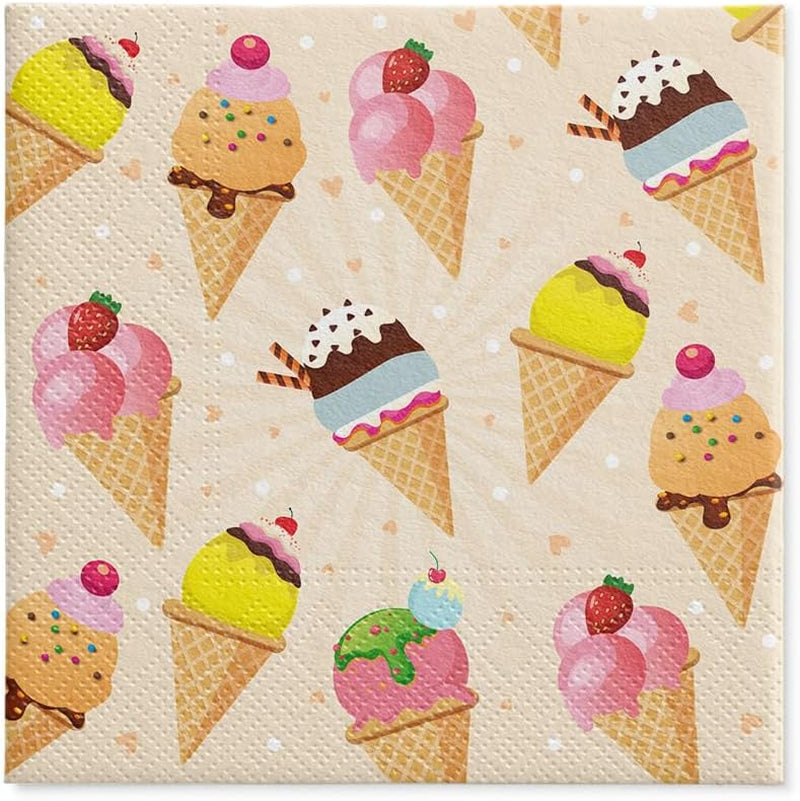 PAW - Serwetki 3-warstwowe (33 x 33 cm) I 20 sztuk I Idealne na przyjęcia, urodziny, święta I Dekoracje stołu na przyjęcia dla dzieci - Serwetki papierowe z kolorowymi motywami - Lody I Lody