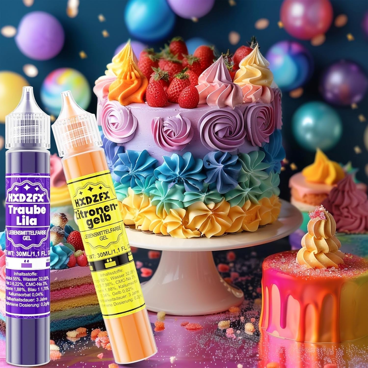 Barwnik spożywczy w żelu - HXDZFX 2×30ml, barwnik spożywczy bez cukru, silnie skoncentrowany, do dekoracji ciast, białej fondantu, makaroników, ciasteczek, wypieków, pisanek, śluzu (fiolet winogronowy)