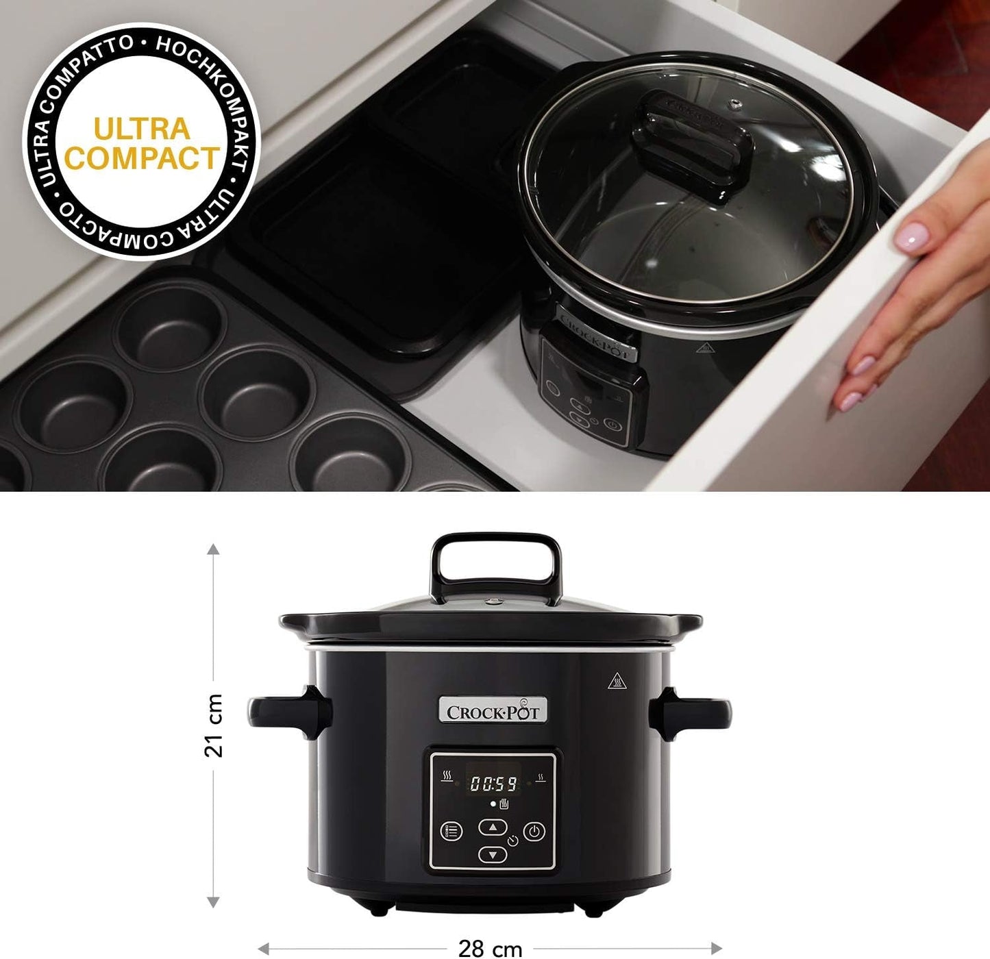 Wolnowar cyfrowy Crockpot, funkcja utrzymywania ciepła, 2,4 litra (1-2 osoby) Wolnowar Naty Shop