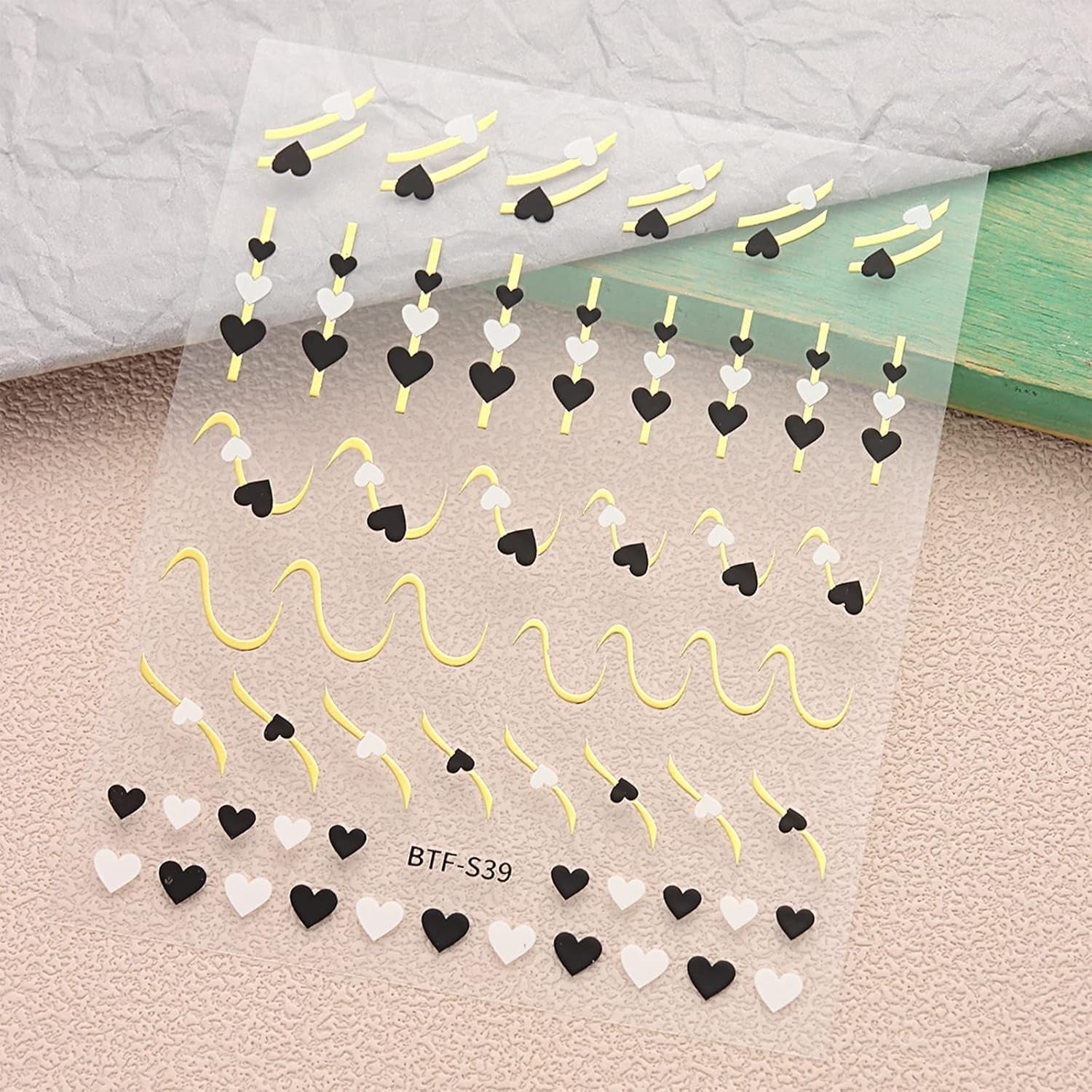 JMEOWIO Nagelsticker Herz Linien Blumen 9 Blatt Nail Art Naklejka Selbstklebend Nagelaufkleber Bunte Dekoration Nageldesign Zubehör