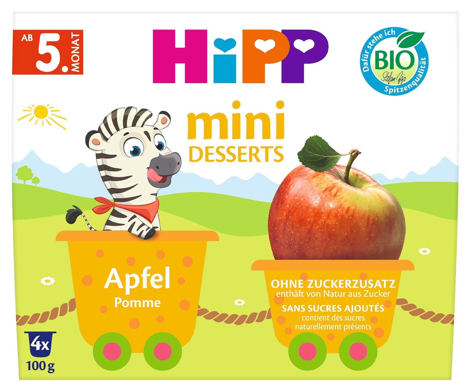 HiPP Mini Deser Jabłkowy Organiczny (opakowanie 6 x 4 x 100g), od 5 miesiąca życia, w praktycznych kubeczkach, bez dodatku cukru, najlepsza jakość organiczna