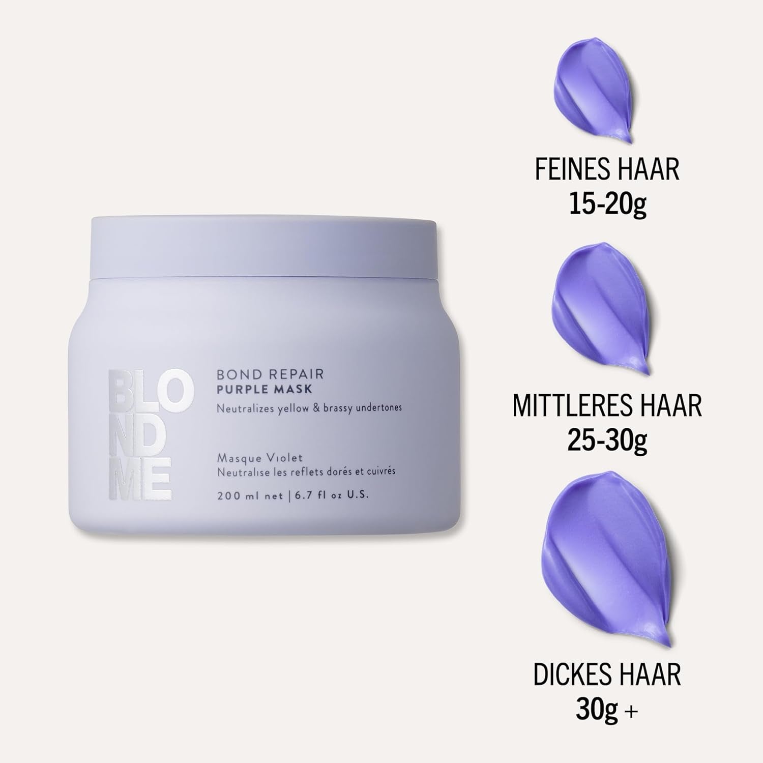 Schwarzkopf Professional BLONDME Bond Repair Purple Mask Maska do włosów chłodnych Neutralizuje żółte odcienie do włosów farbowanych, rozjaśnianych i jasnych Głęboko odżywiająca i wzmacniająca maska do włosów 200 ml Naty Shop