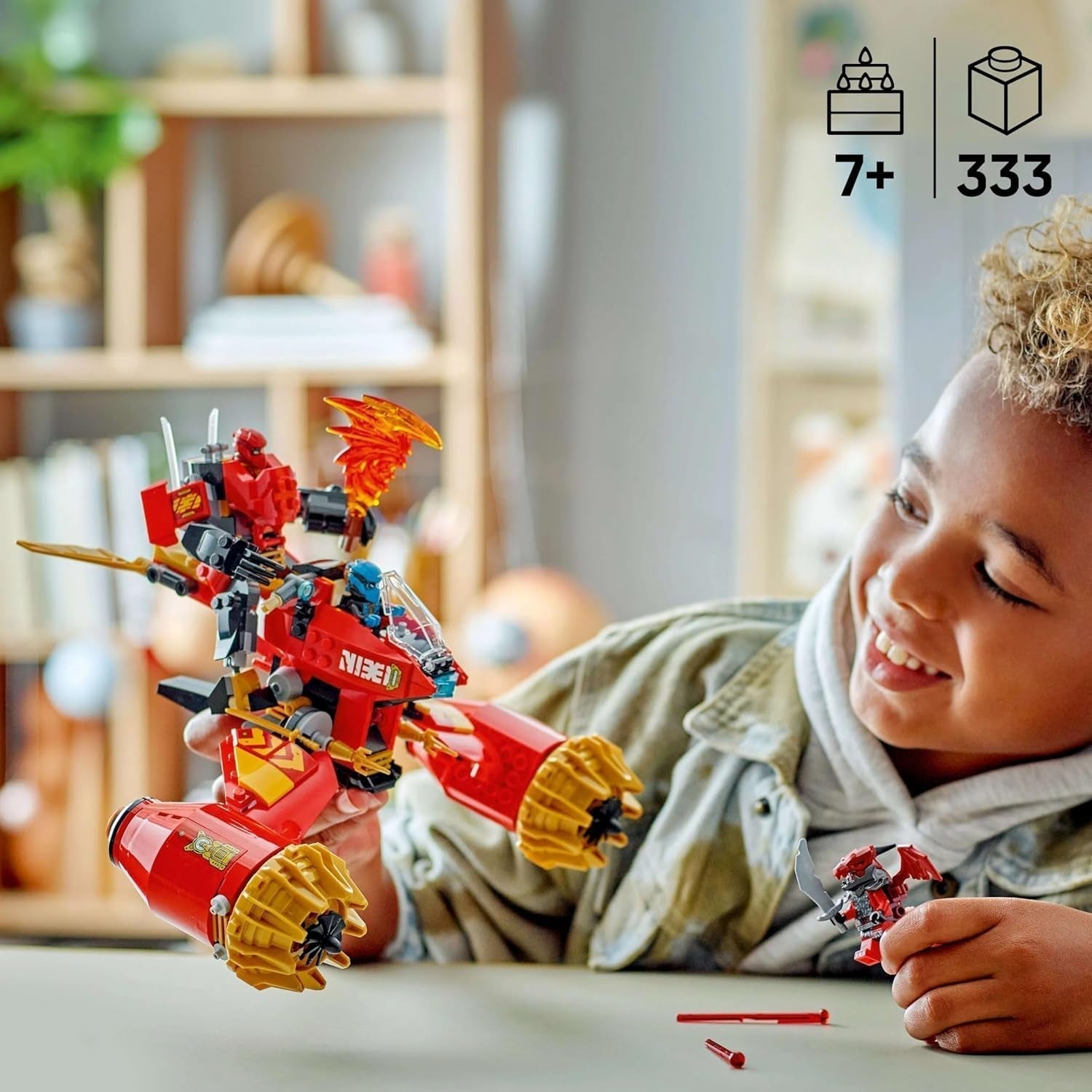 LEGO NINJAGO Mech Jeźdźca Burzy Kaia — Latający motocykl z trzema minifigurkami — Mech z ruchomą głową, rękami i nogami — Zabawka do budowania — Prezent dla chłopców i dziewcząt w wieku 7+ 71830 Zestawy do budowania Besuche den LEGO-Store