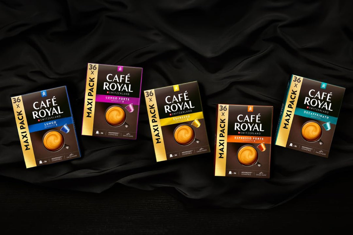 Café Royal Ristretto – kapsułki kawy kompatybilne z Nespresso®, 100% Arabica, intensywna, ciemna palenie, intensywność 11/12, Rainforest Alliance, 36 kapsułek