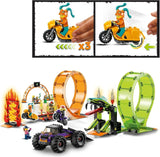 LEGO 60339 City Stuntz Zestaw kaskaderski z podwójną pętlą, zawiera. rampa, monster truck, 2 motocykle i 7 minifigurek, zabawka dla dzieci powyżej 7 lat Zestawy do budowania Besuche den LEGO-Store