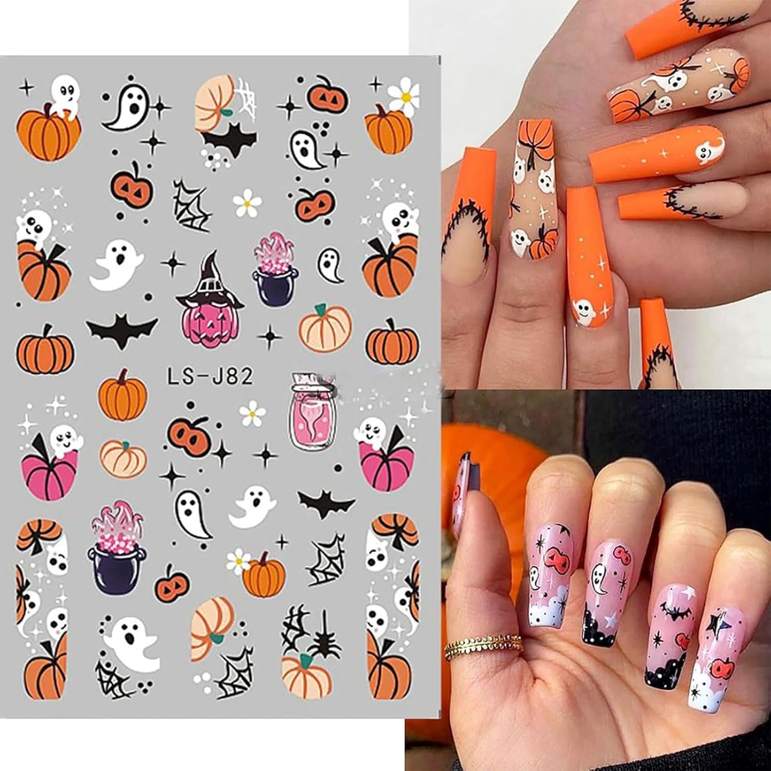 Nagelsticker Halloween, 8 Blätter Halloween Nagelsticker, Kürbis naklejka na paznokcie, zdobienia paznokci, Nagel Charms, Nagel Zubehör, Nageldesign, Boże Narodzenie (typ A)