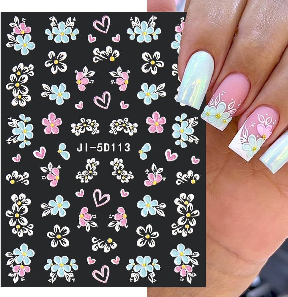 5D Geprägte Blume Nagelsticker Nagelfolie Selbstklebend Acryl Geschnitzte Blumen Nagelaufkleber Schmetterling Naklejka na paznokcie Blütenblätter Nageldesign Aufkleber Nägel Zubehör Kwiatowe naklejki na paznokcie