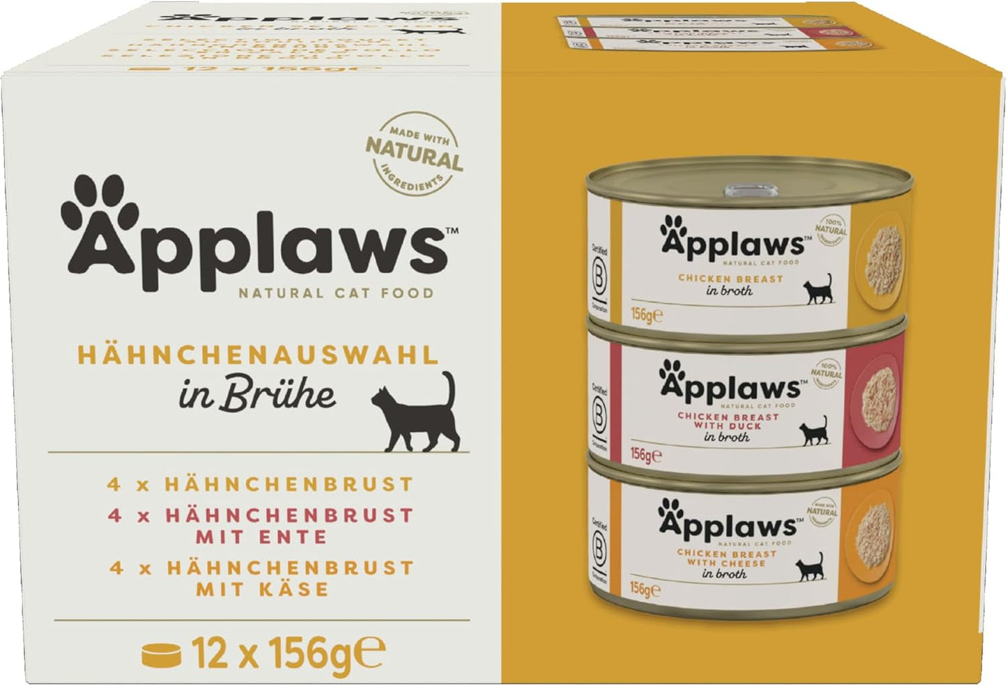 Applaws 100% naturalna mokra karma premium premium dla kotów, kurczak w bulionie, opakowanie zbiorcze - 12 puszek x opakowanie 156 g