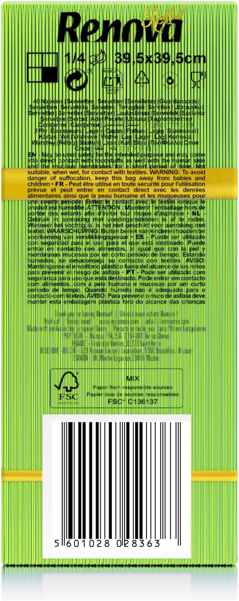 Serwetki papierowe Renova, złote, zielone, 40 sztuk