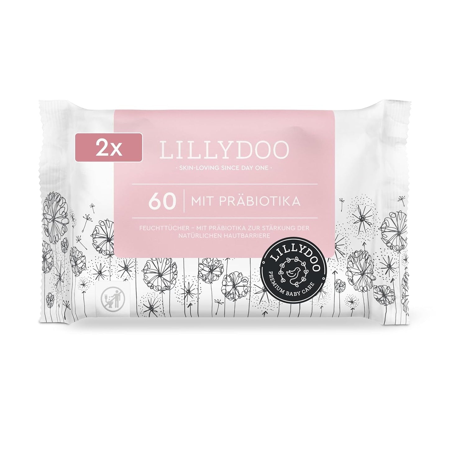 LILLYDOO Zielone chusteczki nawilżane, 600 szt. (10 x 60), odporne na rozdarcia chusteczki w 100% wolne od plastiku - bezzapachowe, delikatne i naturalne, delikatnie oczyszczają wrażliwą skórę, testowane dermatologicznie