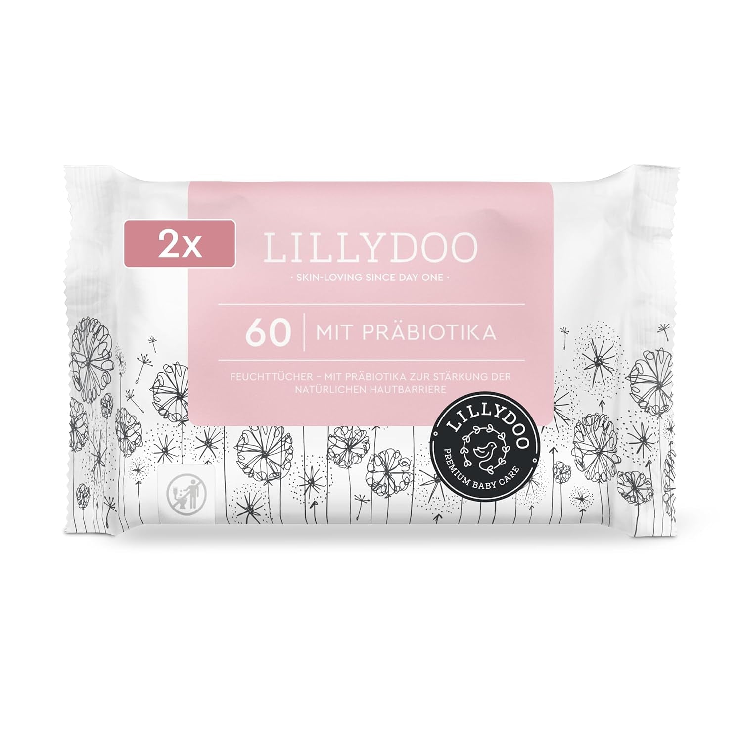 LILLYDOO Zielone chusteczki nawilżane, 600 szt. (10 x 60), odporne na rozdarcia chusteczki w 100% wolne od plastiku - bezzapachowe, delikatne i naturalne, delikatnie oczyszczają wrażliwą skórę, testowane dermatologicznie