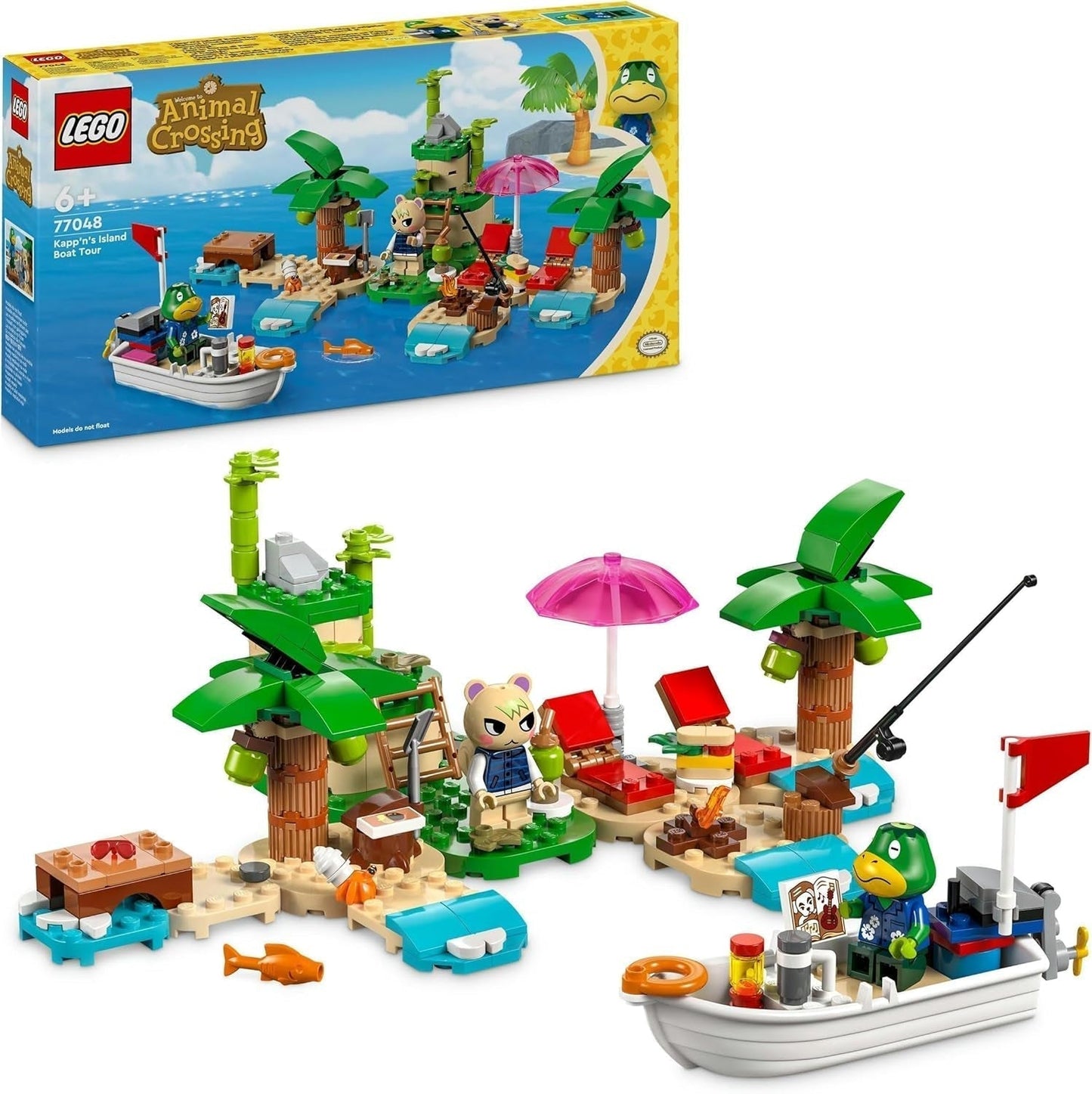 LEGO Animal Crossing Wycieczka łodzią po wyspie Käptens, kreatywna zabawka dla dzieci z 2 minifigurkami z serii gier wideo, w tym Huschke, prezent dla dziewcząt i chłopców od 6 lat 77048 Zestawy do budowania Besuche den LEGO-Store Single