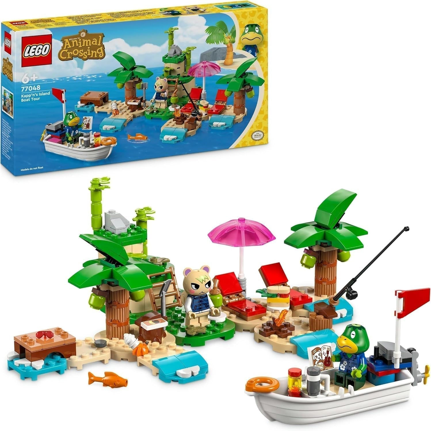 LEGO Animal Crossing Wycieczka łodzią po wyspie Käptens, kreatywna zabawka dla dzieci z 2 minifigurkami z serii gier wideo, w tym Huschke, prezent dla dziewcząt i chłopców od 6 lat 77048 Zestawy do budowania Besuche den LEGO-Store Single