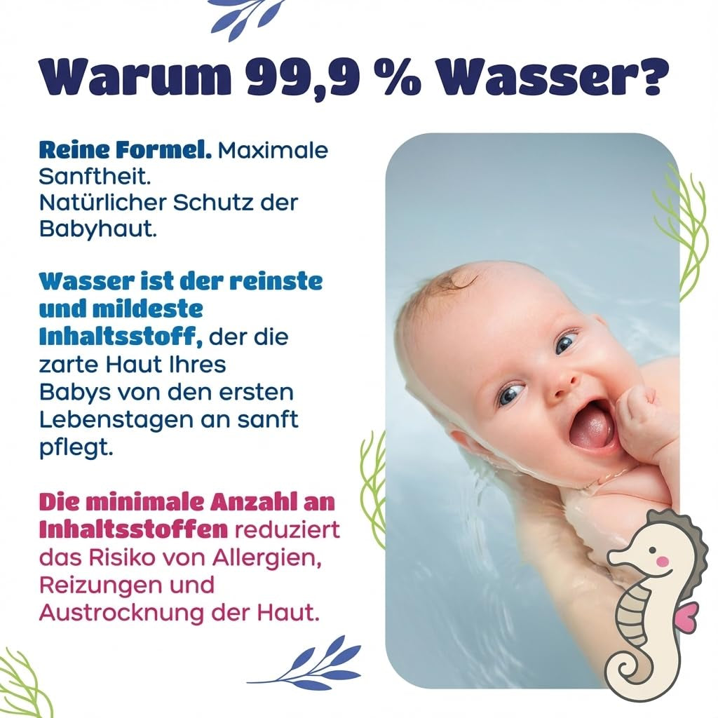 Chusteczki nawilżane Kindii Water Care - Chusteczki Aqua Baby - 100% Wiskoza, 99,9% Woda, Ekstrakt z Grejpfruta, Rozmiar szalika 150x200, 100% Biodegradowalne, Bez Plastiku, Chusteczki Oczyszczające do Skóry Wrażliwej