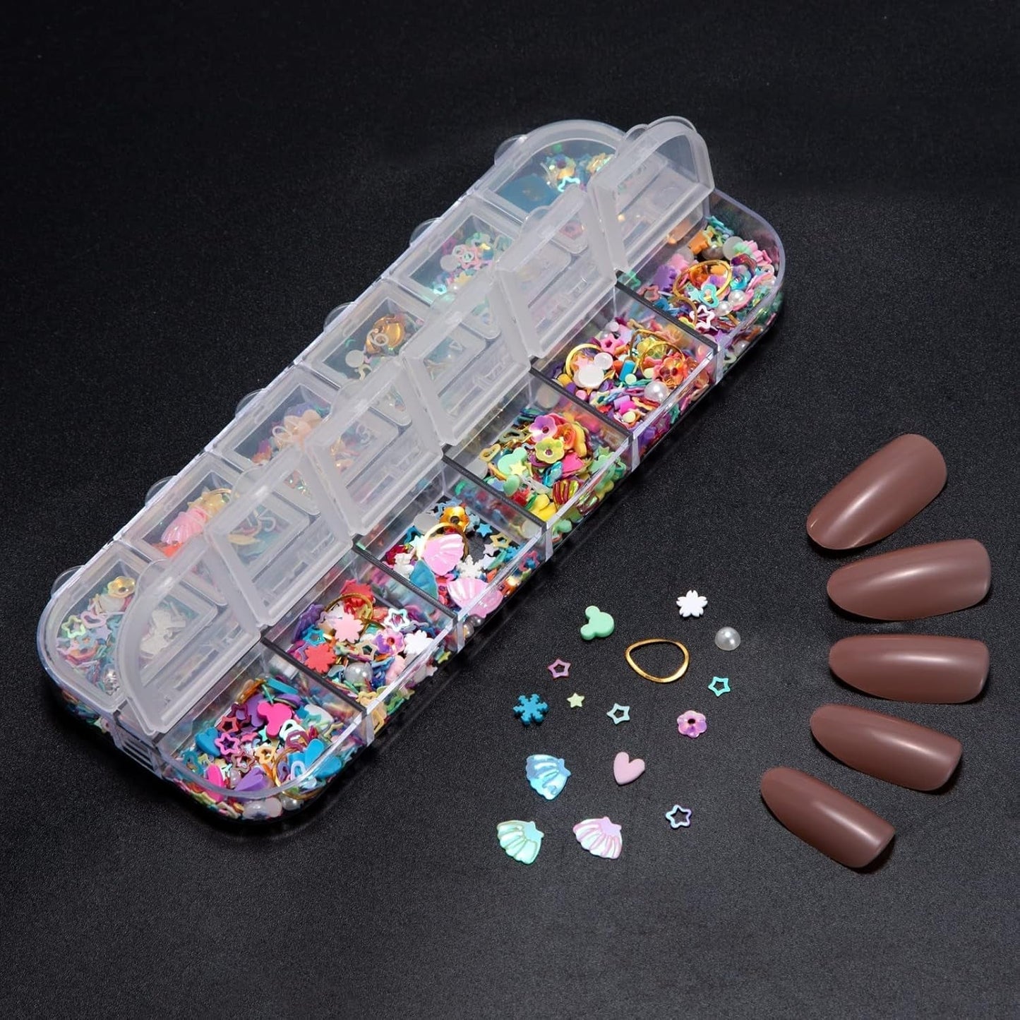7 Boxen Strasssteine ​​​​Nägel, zestaw do zdobienia paznokci Strass Nagelglitzer Paillettes Nagel-Edelsteinen Kristalle Perlen Diamanten Metall Nieten Für DIY Dekoration Nageldesign (wielokolorowy)