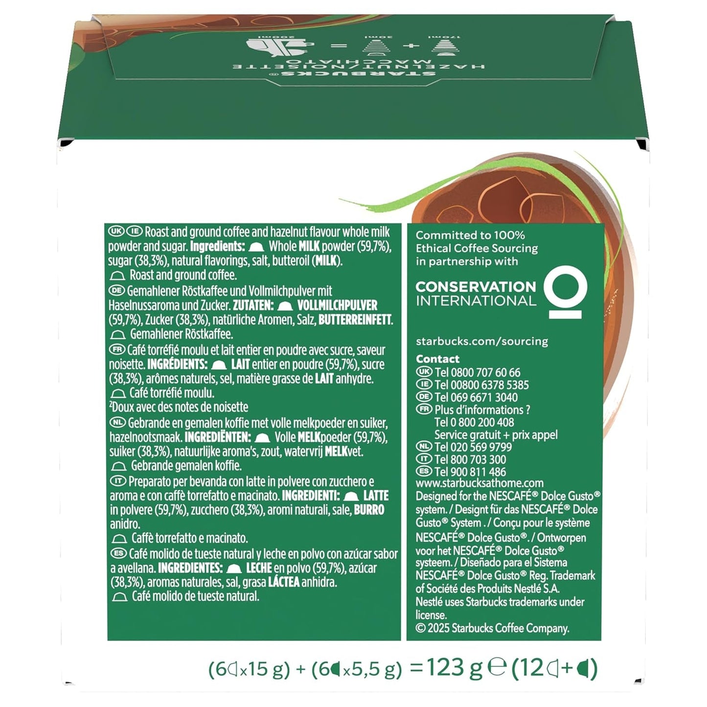 STARBUCKS Hazelnut Macchiato marki Nescafé Dolce Gusto, Dunkle Röstung, Kaffeekapseln 6 x 12 (72 Kapseln)