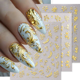 JMEOWIO Nagelsticker Goldene Blumen 8 Blatt Nail Art Naklejka Selbstklebend Nagelaufkleber Dekoration Nageldesign Zubehör