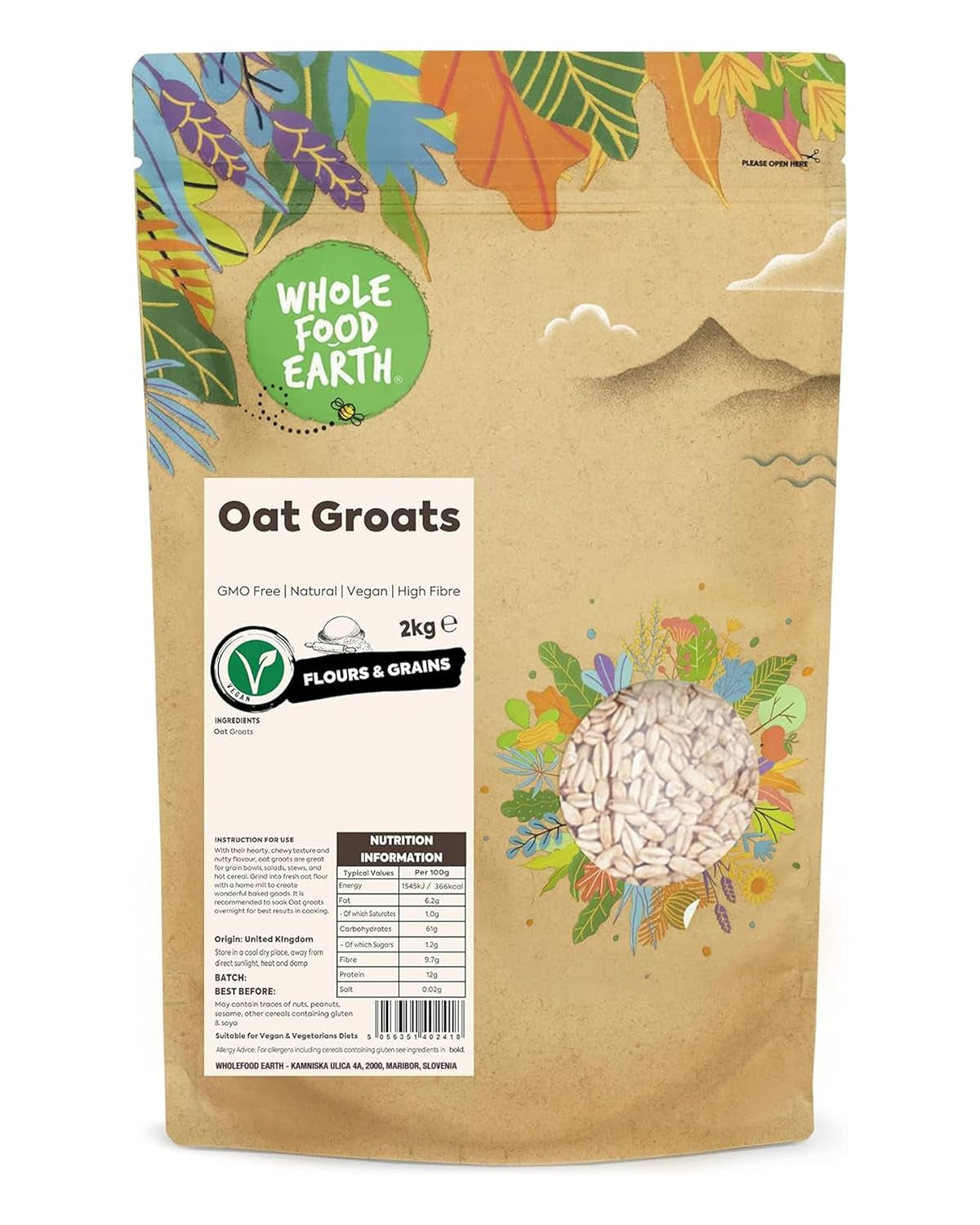 Kasza Owsianka Pełnoziarnista Ziemia 2 kg | Bez GMO | Naturalne | Bogaty w błonnik