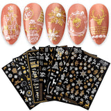 JMEOWIO Nagelsticker Weihnachten 9 Blatt Nail Art Naklejka Selbstklebend Nagelaufkleber Schneeflocke Schneemann Festival Weißes Gold Dekoration Nageldesign Zubehör