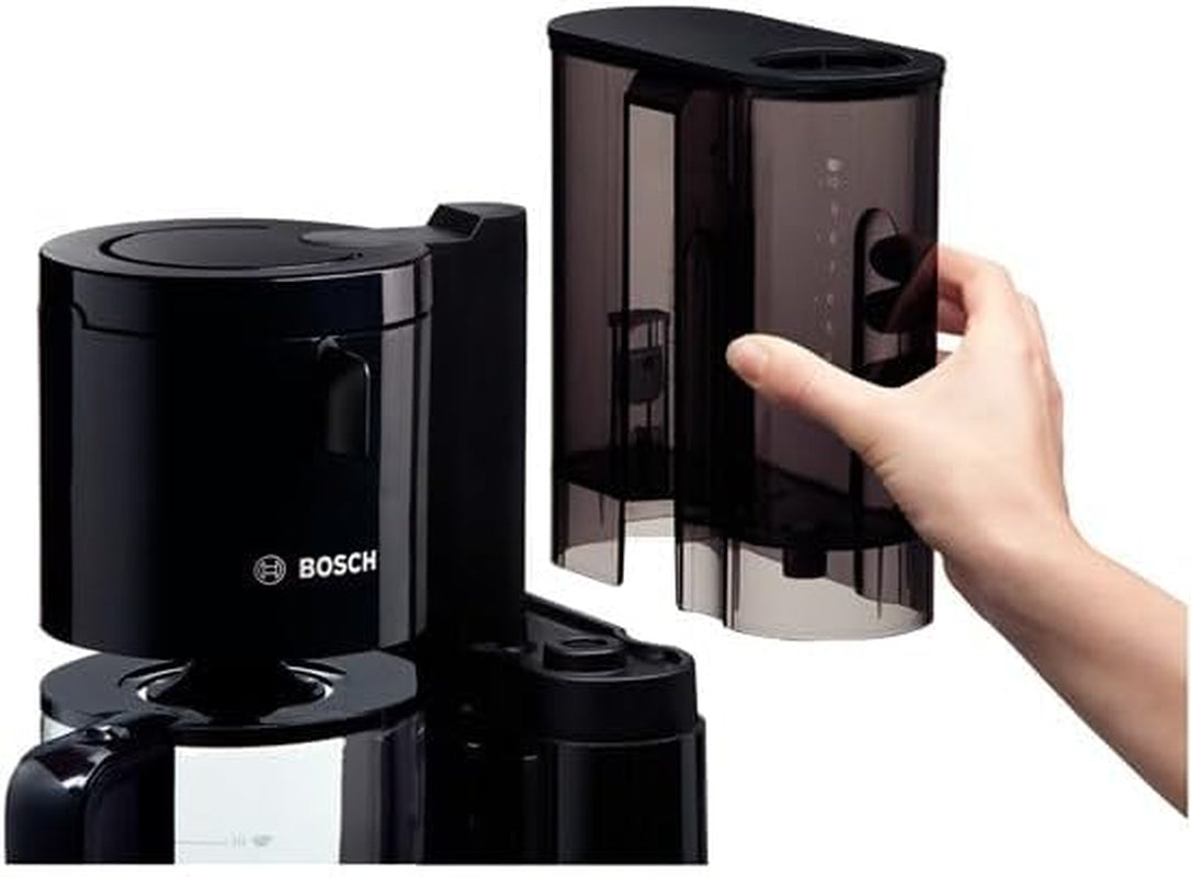Ekspres do kawy Bosch Styline TKA8013 z filtrem, czujnik aromatu, szklana karafka 1,25 l zachowująca aromat, 10-15 filiżanek, automatyczne wyłączanie, system odkamieniania, system zapobiegający kapaniu, obrotowy uchwyt filtra, 1160 W, czarny