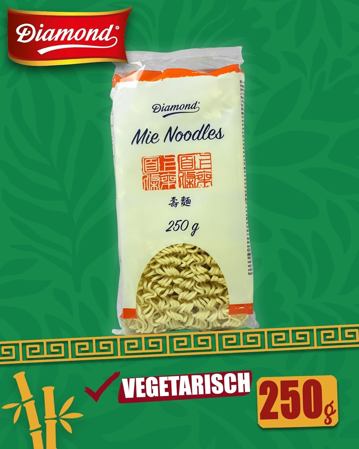 DIAMOND Mie Noodles, makaron pszenny bez jajka, szybki i łatwy w przygotowaniu, wegetariański - 8 x 250 g