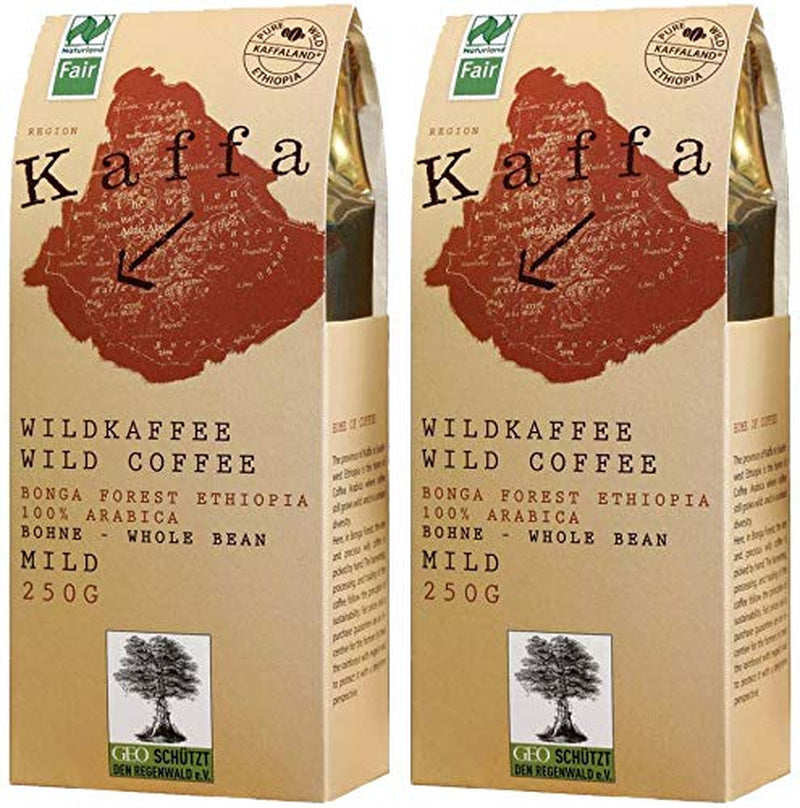 Kaffa Wild-Kaffee łagodny ganze Bohne 2er-Pack (2x 250g) bio wegańskie targi Arabica MildBohx2