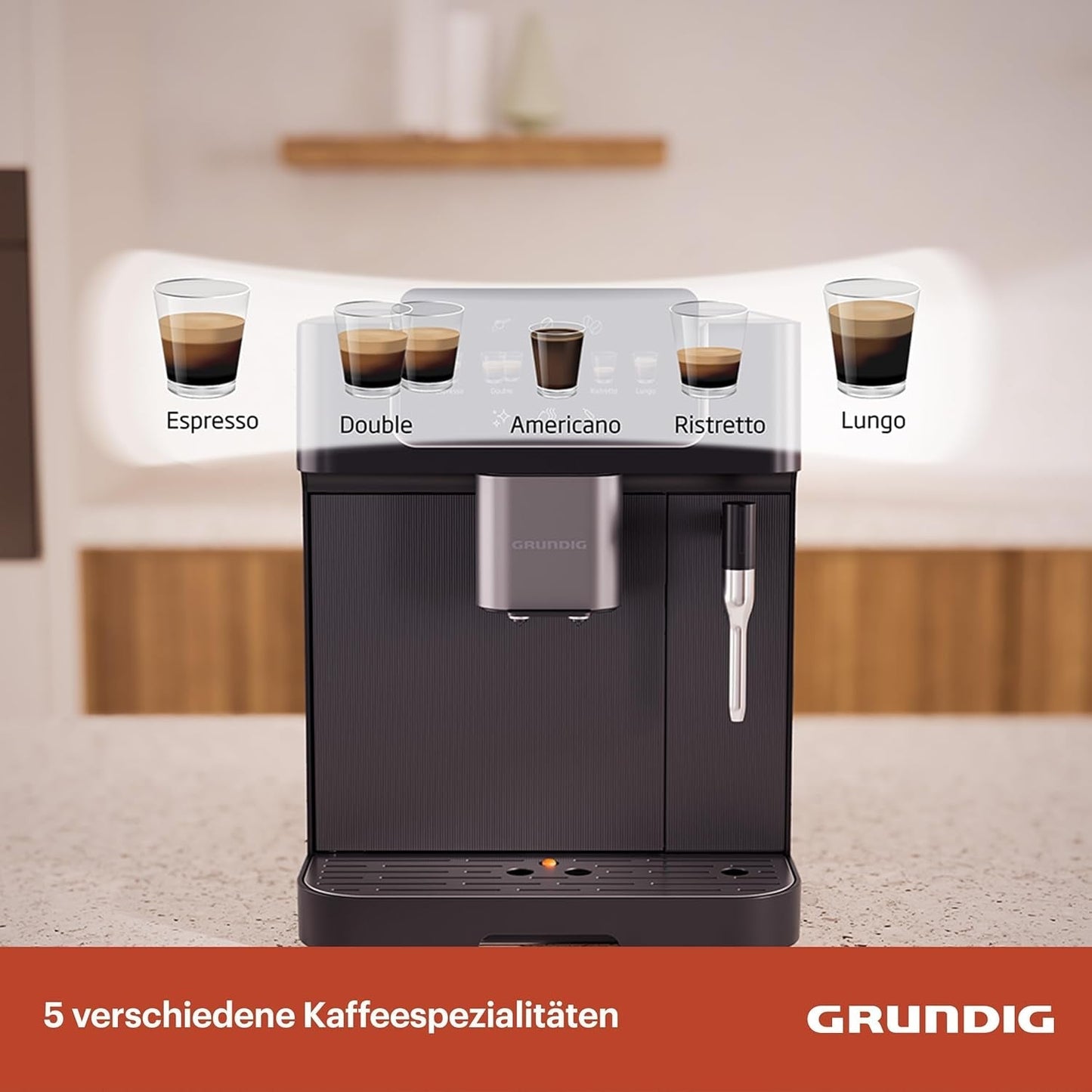 GRUNDIG KVA 6230 w pełni automatyczny ekspres do kawy ze spieniaczem do mleka, młynek ze stali nierdzewnej z 13 stopniami mielenia, pojemnik na ziarna 250 g, wyjmowany zbiornik na wodę 2 litry, ciśnienie pompy 19 bar, wyświetlacz dotykowy, czarny