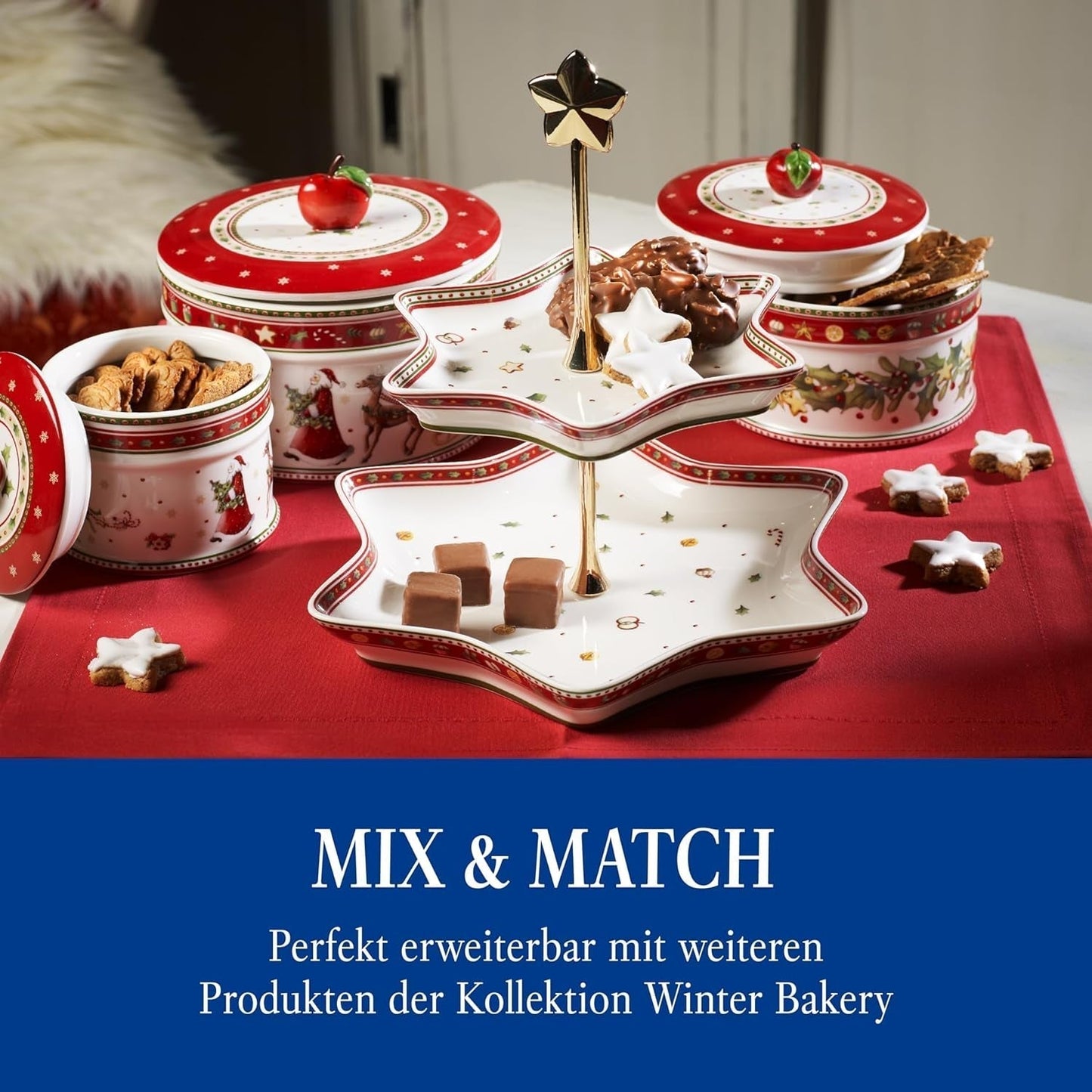 Villeroy & Boch - Małe pudełko do przechowywania Winter Bakery Delight, Ceramiczne pudełko na świąteczne ciasteczka, Pudełko świąteczne, Pudełko na ciasteczka, Pudełko na ciasteczka, Pudełko ceramiczne z pokrywką, Przechowywanie słodyczy, Porcelanowe pudełka do przechowywania żywności Premium Naty Shop