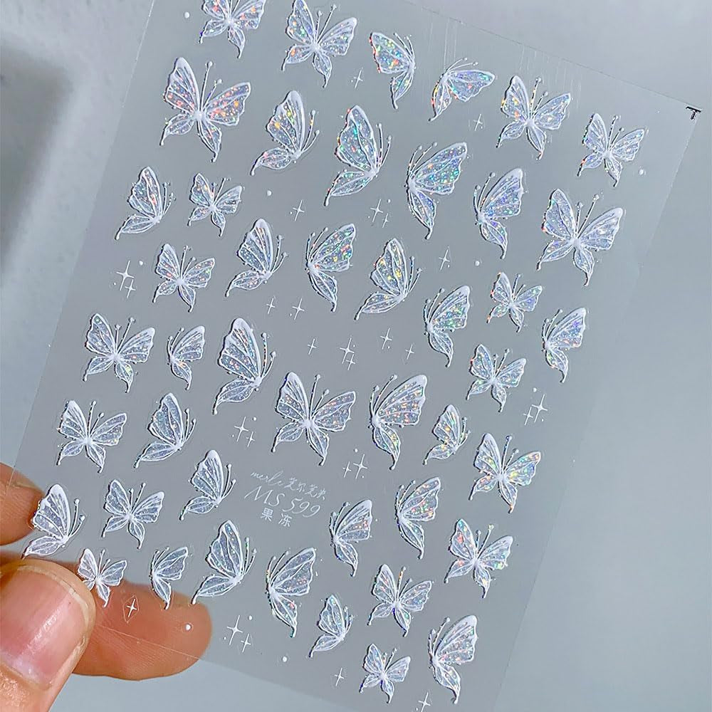 Aurora Muschel Schmetterling Nagelsticker Weiß Schmetterlinge Naklejka na paznokcie Gelee Relief Butterfly Nagelaufkleber Y2K Motyle Nagel Naklejka Nägel Nageldesign Nagel Zubehör Naklejki na paznokcie Nailart