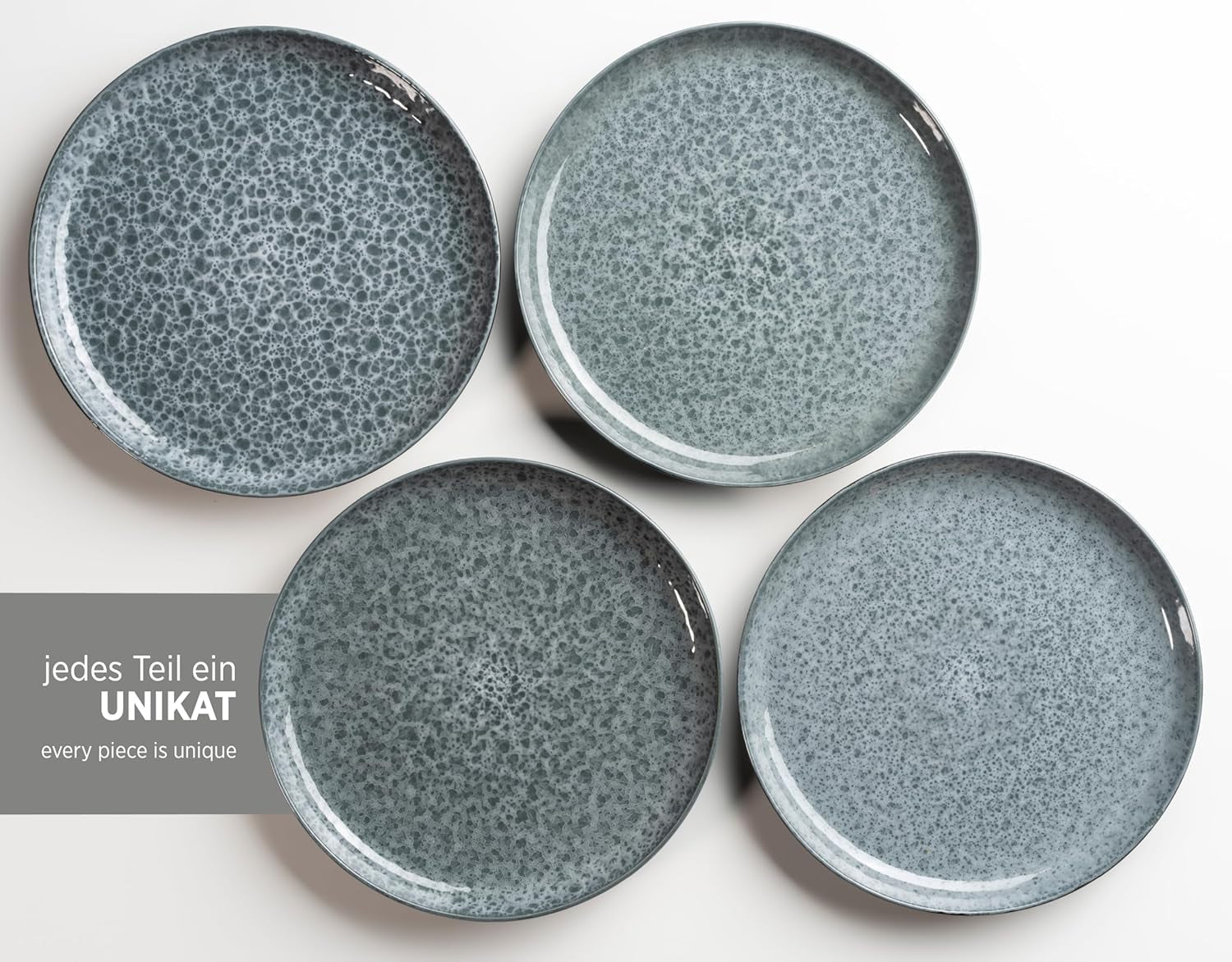 MĘSER 934110 Seria Filippa, Ceramiczny zestaw zastawy stołowej dla 4 osób, Nowoczesny kombinowany zestaw zastawy stołowej składający się z 16 sztuk; Plates, bowls and cups with reactive glaze in green and black, Stoneware, Green